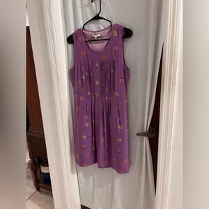 Madewell purple pansy floral 100% silk pleated dress size 10 office party